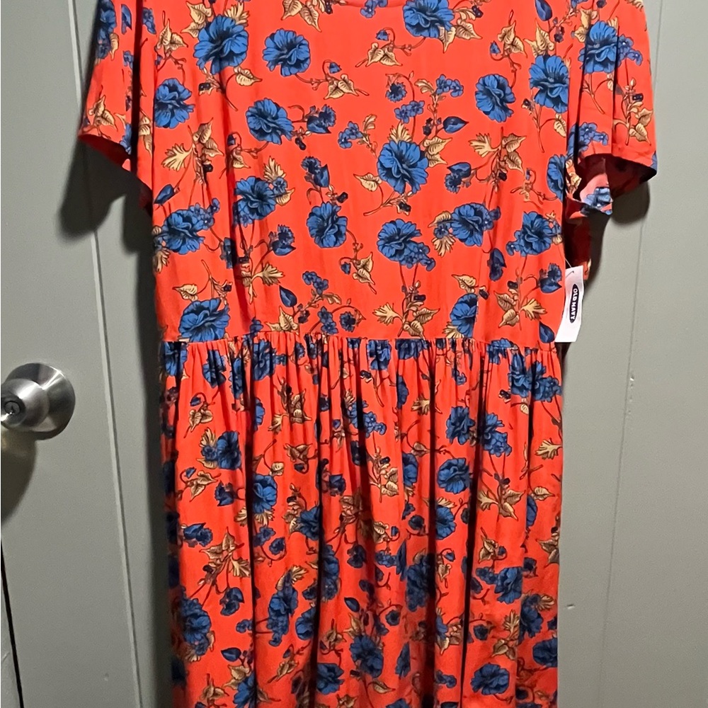 Old Navy Floral Dress Women’s 14 Orange with Blue NWT